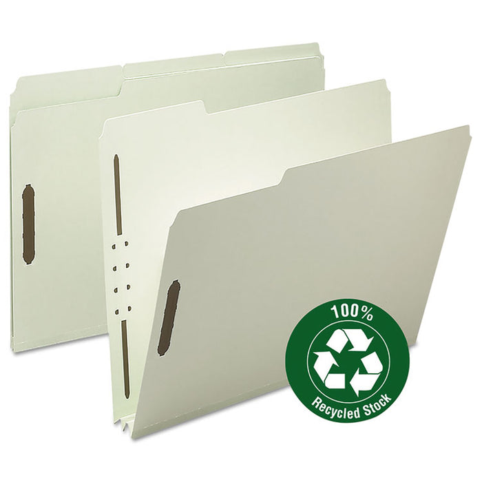 100% Recycled Pressboard Fastener Folders, Letter Size, 2" Expansion, Gray-Green, 25/Box