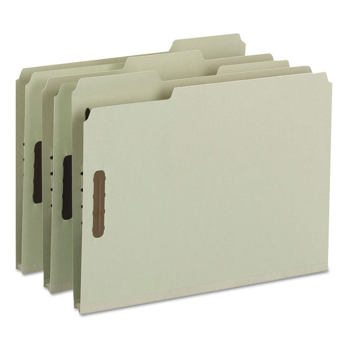 100% Recycled Pressboard Fastener Folders, Letter Size, Gray-Green, 25/Box