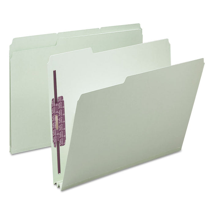 Recycled Pressboard Folders with Two SafeSHIELD Coated Fasteners, 1/3-Cut Tabs, 2" Expansion, Letter Size, Gray-Green, 25/Box