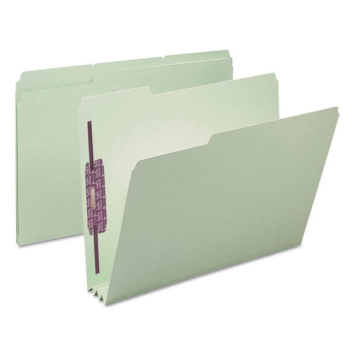Recycled Pressboard Folders with Two SafeSHIELD Coated Fasteners, 3" Expansion, 1/3-Cut Tab, Letter Size, Gray-Green, 25/Box