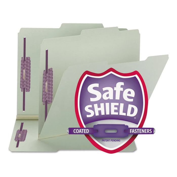Recycled Pressboard Folders w/Two SafeSHIELD Fasteners, 2/5-Cut Tab, Right of Center, 1" Exp, Letter Size, Gray-Green, 25/Box