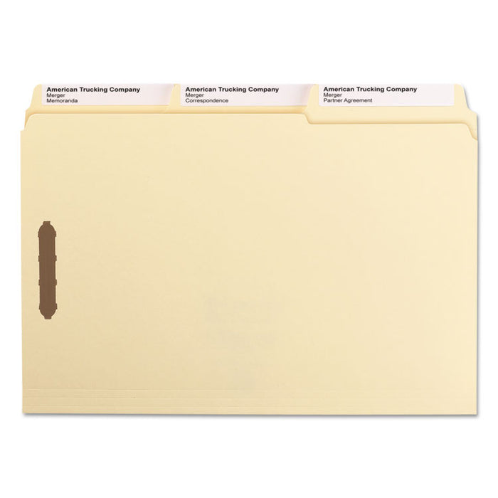 SuperTab Reinforced Guide Height Fastener Folders, 2 Fasteners, Legal Size, 11-pt Manila Exterior, 50/Box