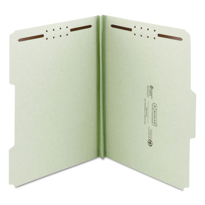 100% Recycled Pressboard Fastener Folders, Legal Size, 1" Expansion, Gray-Green, 25/Box