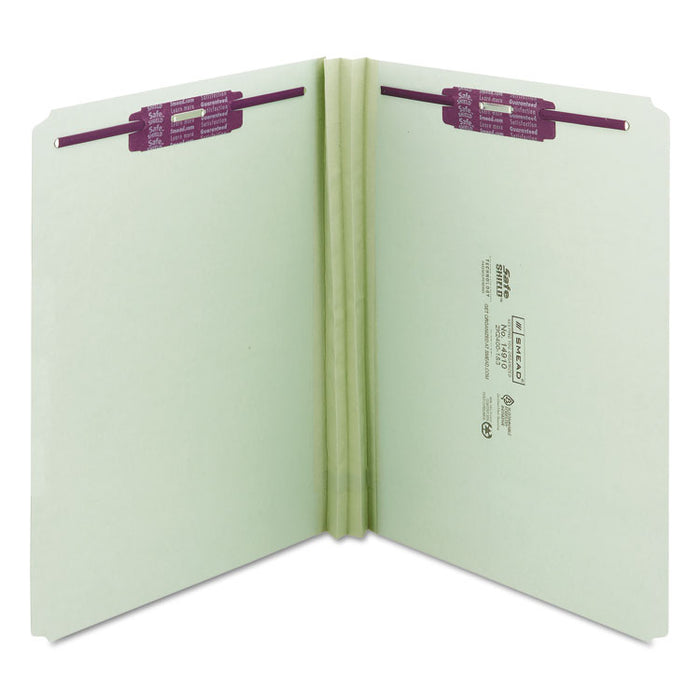 Recycled Pressboard Folders with Two SafeSHIELD Coated Fasteners, Straight Tab, 2" Expansion, Letter Size, Gray-Green, 25/Box