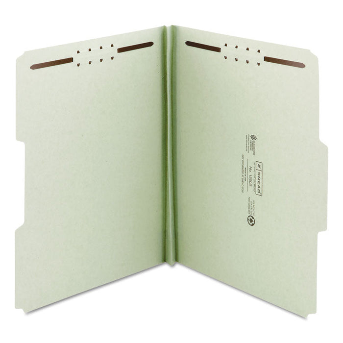 100% Recycled Pressboard Fastener Folders, Letter Size, Gray-Green, 25/Box