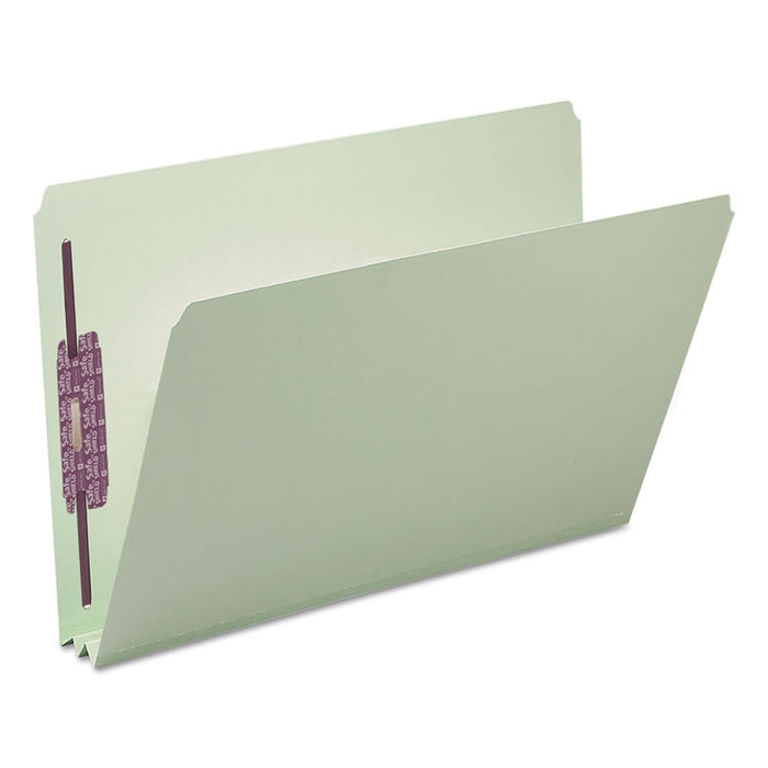 Recycled Pressboard Folders with Two SafeSHIELD Coated Fasteners, 2" Expansion, Straight Tab, Legal Size, Gray-Green, 25/Box