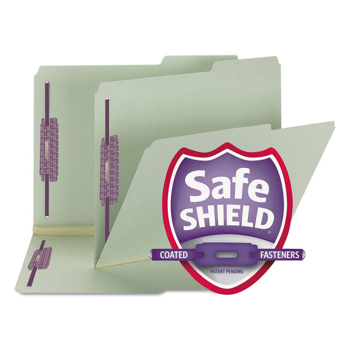 Recycled Pressboard Folders with Two SafeSHIELD Coated Fasteners, 2" Expansion, 2/5-Cut: Right, Letter, Gray-Green, 25/Box