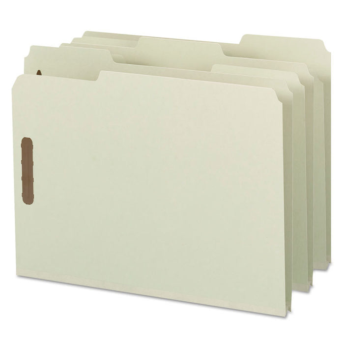 100% Recycled Pressboard Fastener Folders, Letter Size, 1" Expansion, Gray-Green, 25/Box