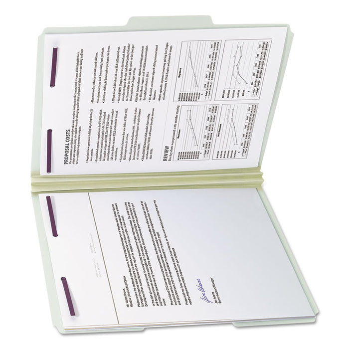 Recycled Pressboard Folders with Two SafeSHIELD Coated Fasteners, 1/3-Cut Tabs, 2" Expansion, Letter Size, Gray-Green, 25/Box