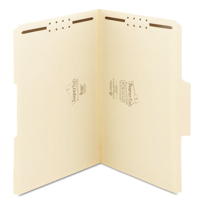 SuperTab Reinforced Guide Height Fastener Folders, 2 Fasteners, Legal Size, 11-pt Manila Exterior, 50/Box