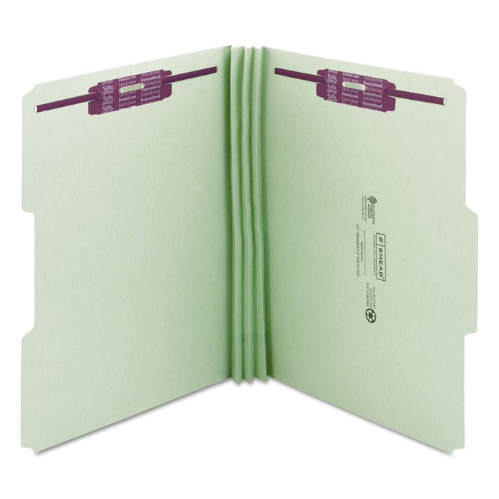 Recycled Pressboard Folders with Two SafeSHIELD Coated Fasteners, 3" Expansion, 1/3-Cut Tab, Letter Size, Gray-Green, 25/Box