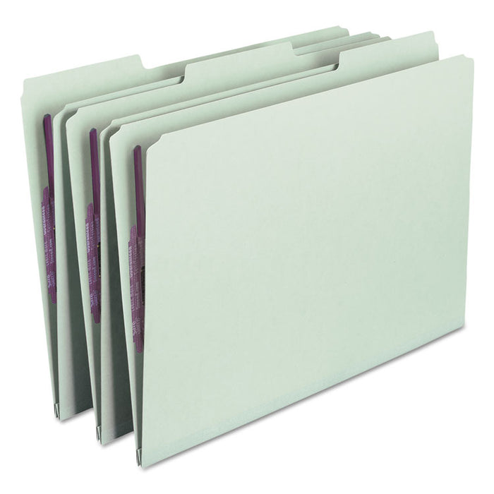 Recycled Pressboard Folders with Two SafeSHIELD Coated Fasteners, 1/3-Cut Tabs, 1" Expansion, Legal Size, Gray-Green, 25/Box