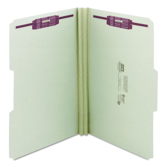 Recycled Pressboard Folders with Two SafeSHIELD Coated Fasteners, 1/3-Cut Tabs, 2" Expansion, Legal Size, Gray-Green, 25/Box