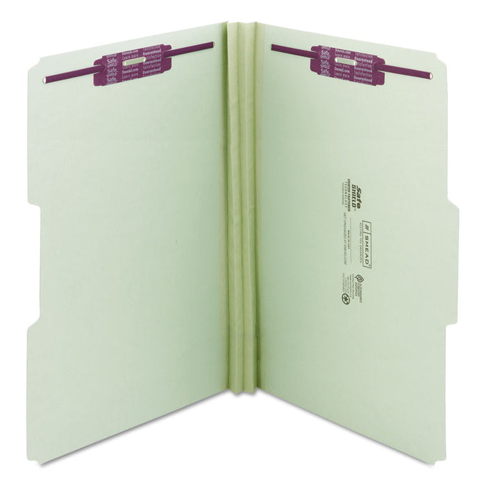 Recycled Pressboard Folders with Two SafeSHIELD Coated Fasteners, 1/3-Cut Tabs, 2" Expansion, Legal Size, Gray-Green, 25/Box