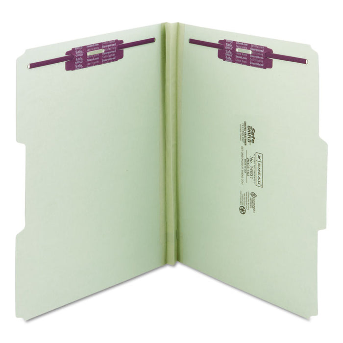 Recycled Pressboard Folders with Two SafeSHIELD Coated Fasteners, 1/3-Cut Tabs, 1" Expansion, Letter Size, Gray-Green, 25/Box