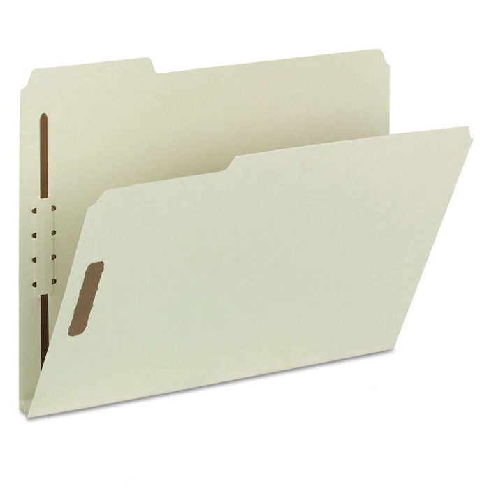 100% Recycled Pressboard Fastener Folders, Letter Size, Gray-Green, 25/Box