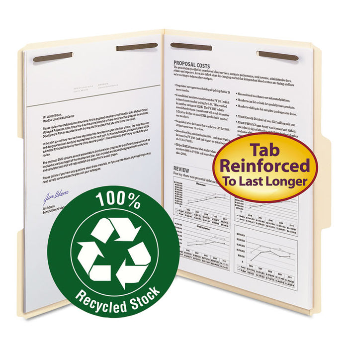 Top Tab 2-Fastener Folders, 1/3-Cut Tabs, Letter Size, 11 pt. Manila, 50/Box