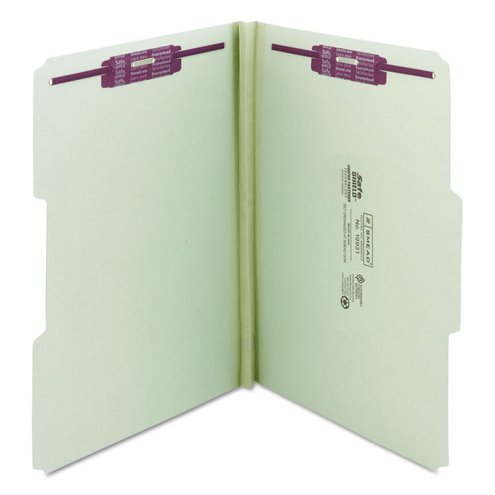 Recycled Pressboard Folders with Two SafeSHIELD Coated Fasteners, 1/3-Cut Tabs, 1" Expansion, Legal Size, Gray-Green, 25/Box