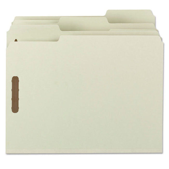 100% Recycled Pressboard Fastener Folders, Letter Size, Gray-Green, 25/Box