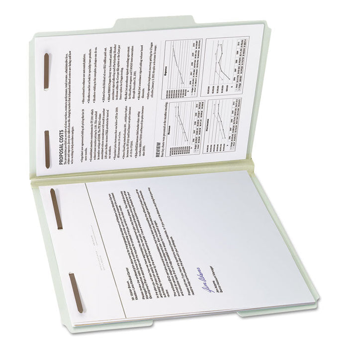 100% Recycled Pressboard Fastener Folders, Letter Size, Gray-Green, 25/Box