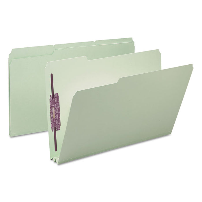Recycled Pressboard Folders with Two SafeSHIELD Coated Fasteners, 1/3-Cut Tabs, 2" Expansion, Legal Size, Gray-Green, 25/Box