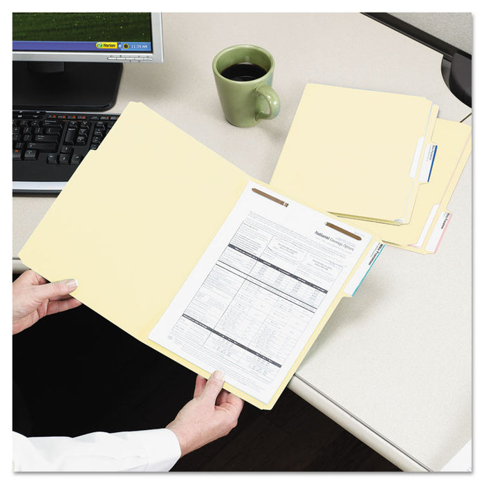 Top Tab Fastener Folders, 1/3-Cut Tabs: Assorted, 2 Fasteners, Legal Size, 11-pt Manila Exterior, 50/Box