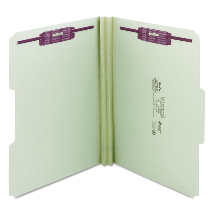 Recycled Pressboard Folders with Two SafeSHIELD Coated Fasteners, 1/3-Cut Tabs, 2" Expansion, Letter Size, Gray-Green, 25/Box