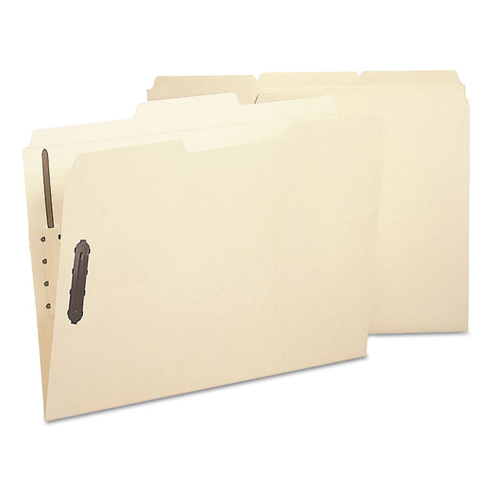 Poly Top Tab Fastener Folders, 2 Fasteners, Letter Size, Manila Exterior, 24/Box