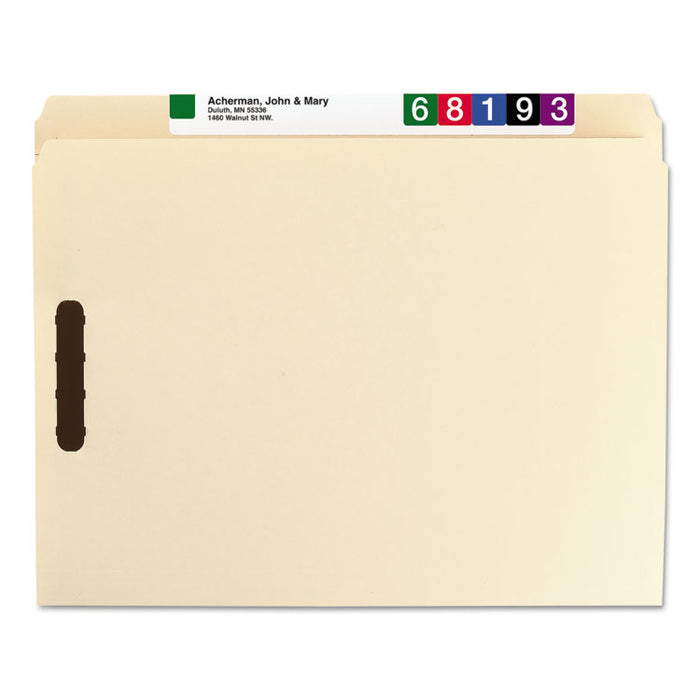 Top Tab Fastener Folders, Straight Tab, 2 Fasteners, Letter Size, 11-pt Manila Exterior, 50/Box