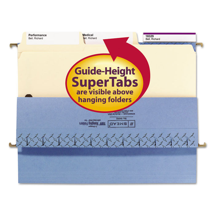SuperTab Reinforced Guide Height Fastener Folders, 2 Fasteners, Letter Size, 11-pt Manila Exterior, 50/Box