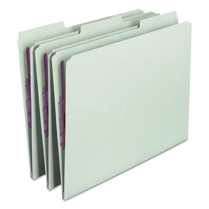Recycled Pressboard Folders with Two SafeSHIELD Coated Fasteners, 1/3-Cut Tabs, 1" Expansion, Letter Size, Gray-Green, 25/Box