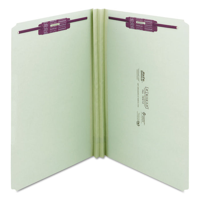 Recycled Pressboard Folders with Two SafeSHIELD Coated Fasteners, 2" Expansion, Straight Tab, Legal Size, Gray-Green, 25/Box