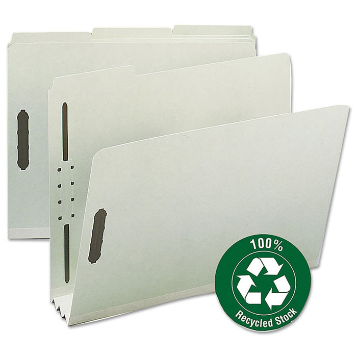 100% Recycled Pressboard Fastener Folders, Letter Size, 3" Expansion, Gray-Green, 25/Box