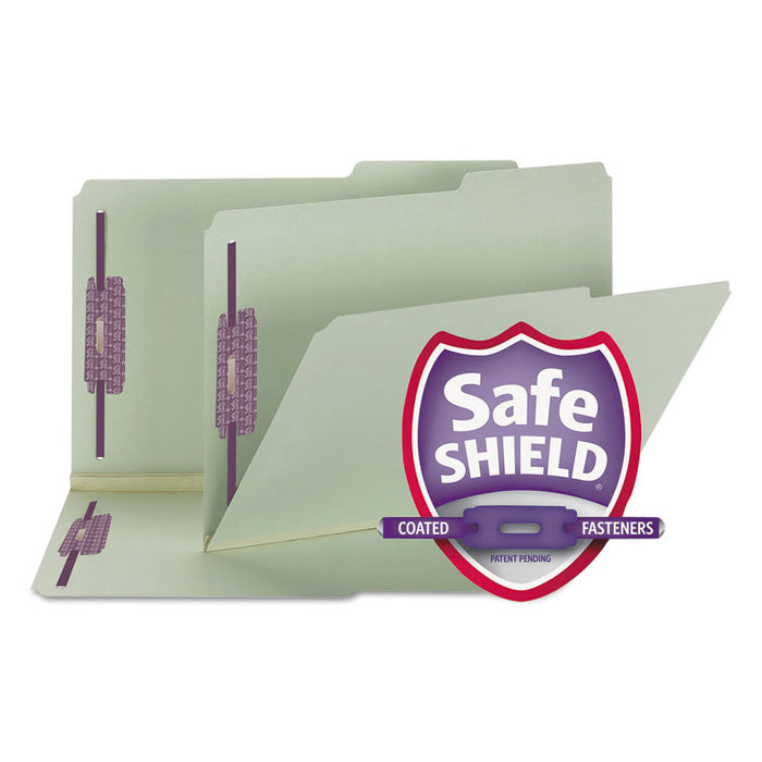 Recycled Pressboard Folders with Two SafeSHIELD Coated Fasteners, 2" Expansion, 2/5-Cut: Right, Legal, Gray-Green, 25/Box