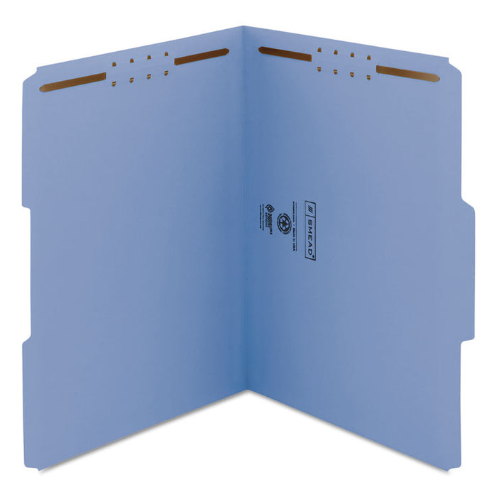 Top Tab Colored 2-Fastener Folders, 1/3-Cut Tabs, Letter Size, Blue, 50/Box