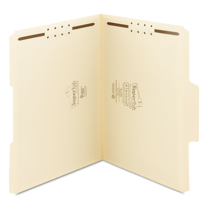 SuperTab Reinforced Guide Height Fastener Folders, 2 Fasteners, Letter Size, 11-pt Manila Exterior, 50/Box
