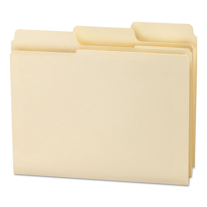 SuperTab Reinforced Guide Height Top Tab Folders, 1/3-Cut Tabs: Assorted, Letter Size, 0.75" Expansion, Manila, 100/Box
