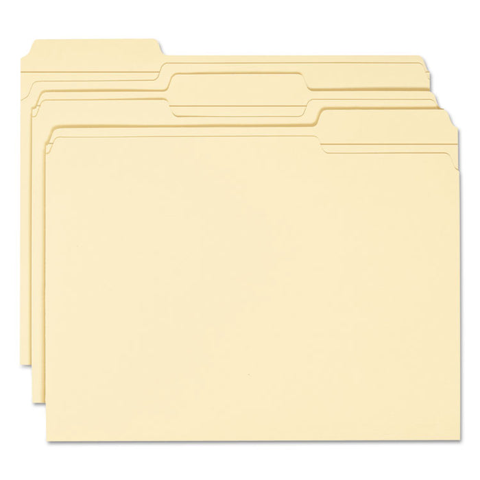 100% Recycled Reinforced Top Tab File Folders, 1/3-Cut Tabs: Assorted, Letter Size, 0.75" Expansion, Manila, 100/Box