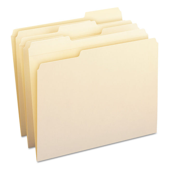 100% Recycled Reinforced Top Tab File Folders, 1/3-Cut Tabs: Assorted, Letter Size, 0.75" Expansion, Manila, 100/Box