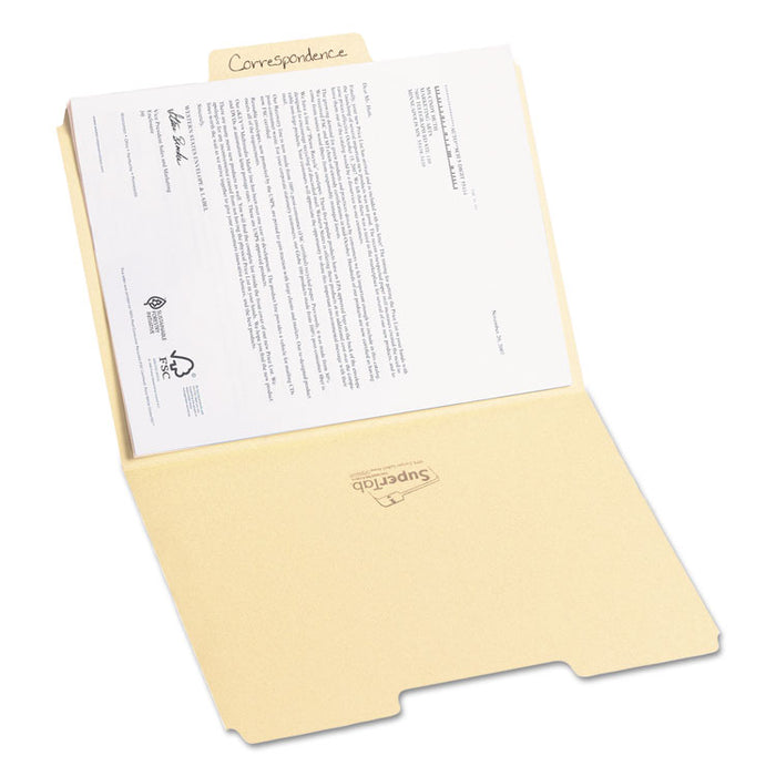 SuperTab Reinforced Guide Height Top Tab Folders, 1/3-Cut Tabs: Assorted, Letter Size, 0.75" Expansion, Manila, 100/Box