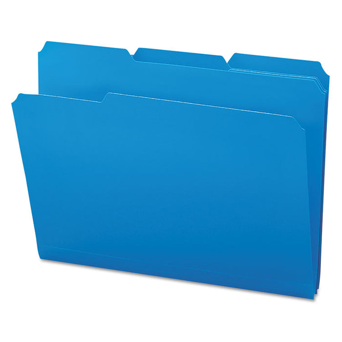 Top Tab Poly Colored File Folders, 1/3-Cut Tabs: Assorted, Letter Size, 0.75" Expansion, Blue, 24/Box
