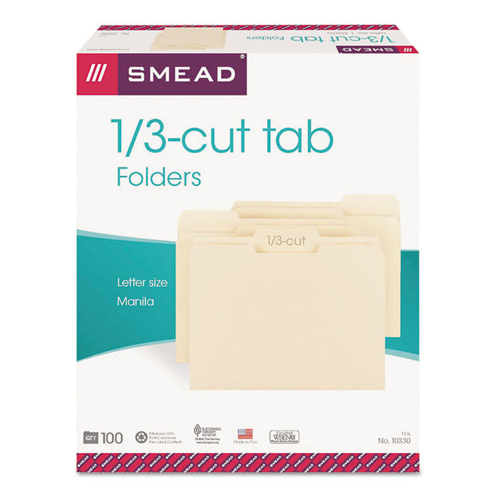 Manila File Folders, 1/3-Cut Tabs, Letter Size, 100/Box
