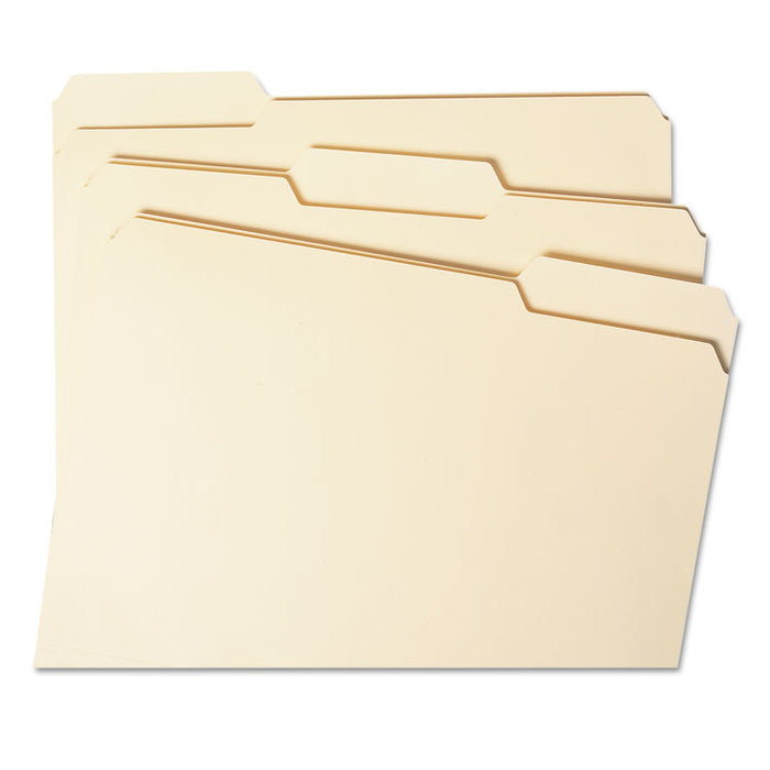 100% Recycled Reinforced Top Tab File Folders, 1/3-Cut Tabs: Assorted, Letter Size, 0.75" Expansion, Manila, 100/Box