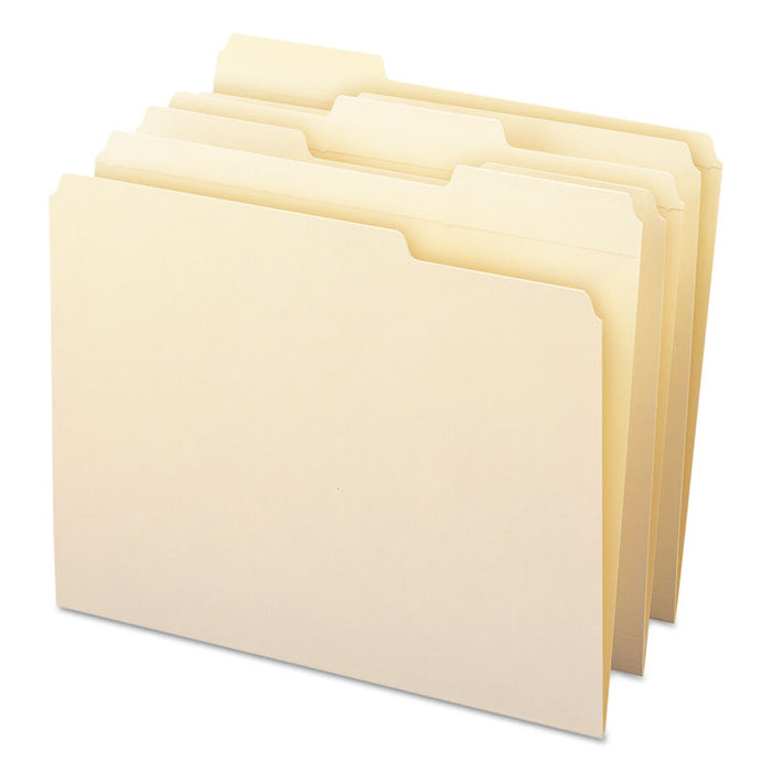 100% Recycled Reinforced Top Tab File Folders, 1/3-Cut Tabs: Assorted, Letter Size, 0.75" Expansion, Manila, 100/Box
