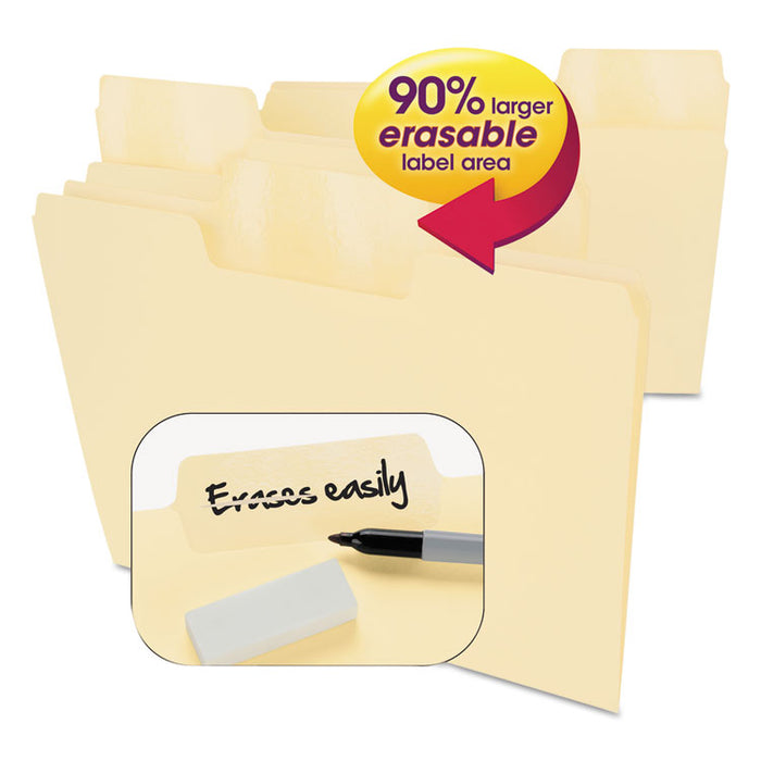 Erasable SuperTab File Folders, 1/3-Cut Tabs: Assorted, Letter Size, 0.75" Expansion, Manila, 24/Pack