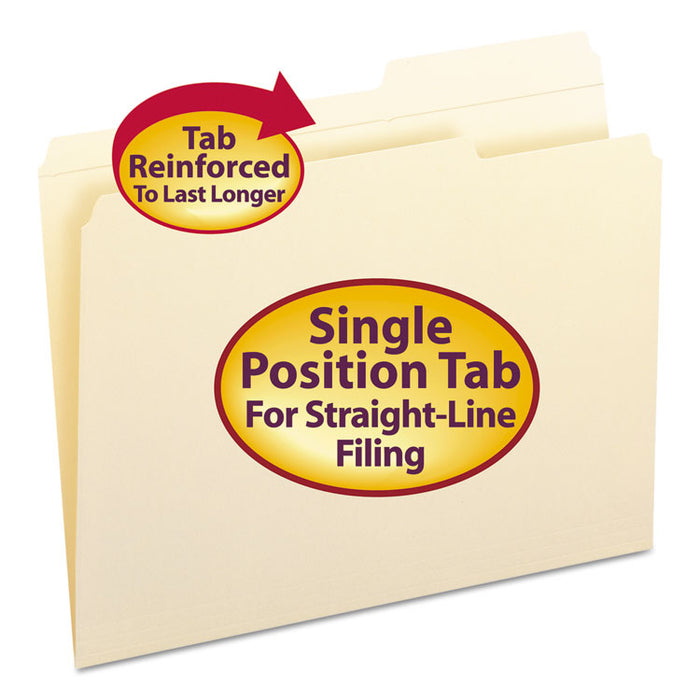 Reinforced Guide Height File Folders, 2/5-Cut Tabs: Right Position, Letter Size, 0.75" Expansion, Manila, 100/Box