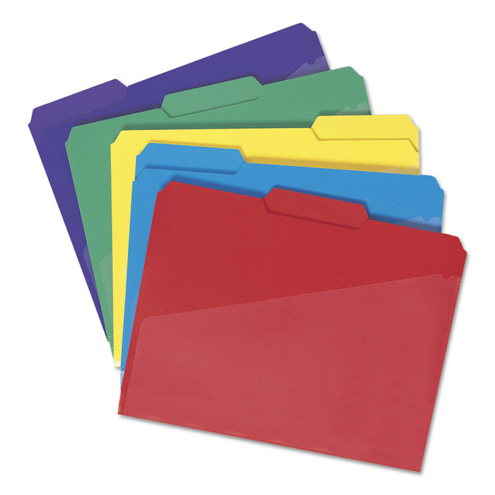 Poly Colored File Folders with Slash Pocket, 1/3-Cut Tabs, Letter Size, Assorted, 30/Box