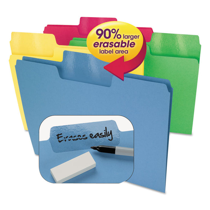 Erasable SuperTab File Folders, 1/3-Cut Tabs: Assorted, Letter Size, 0.75" Expansion, Assorted Colors, 24/Pack