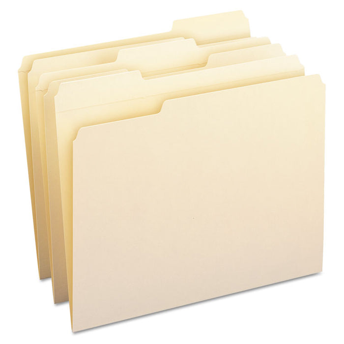 100% Recycled Reinforced Top Tab File Folders, 1/3-Cut Tabs: Assorted, Letter Size, 0.75" Expansion, Manila, 100/Box