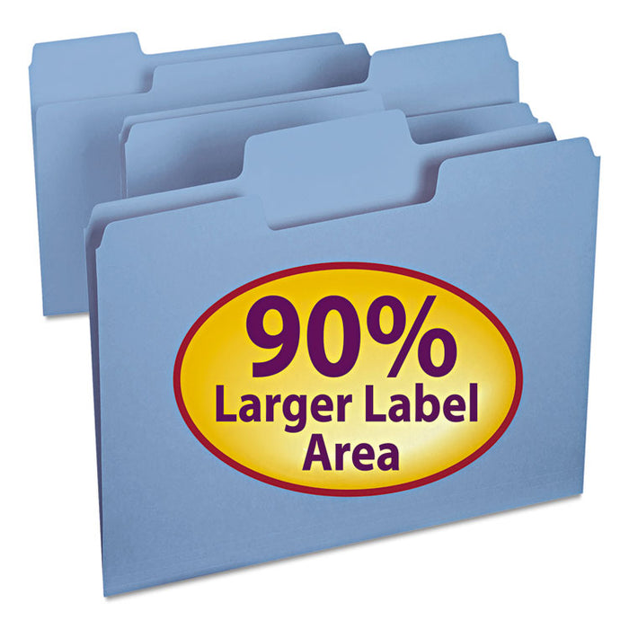 SuperTab Colored File Folders, 1/3-Cut Tabs: Assorted, Letter Size, 0.75" Expansion, 11-pt Stock, Blue, 100/Box